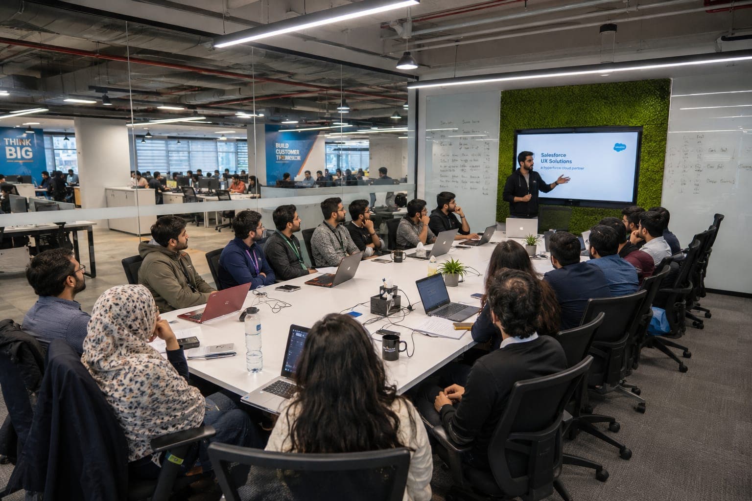 IT professionals collaborating in a modern workspace